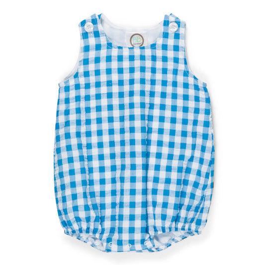 Blue Gingham Bubble Romper